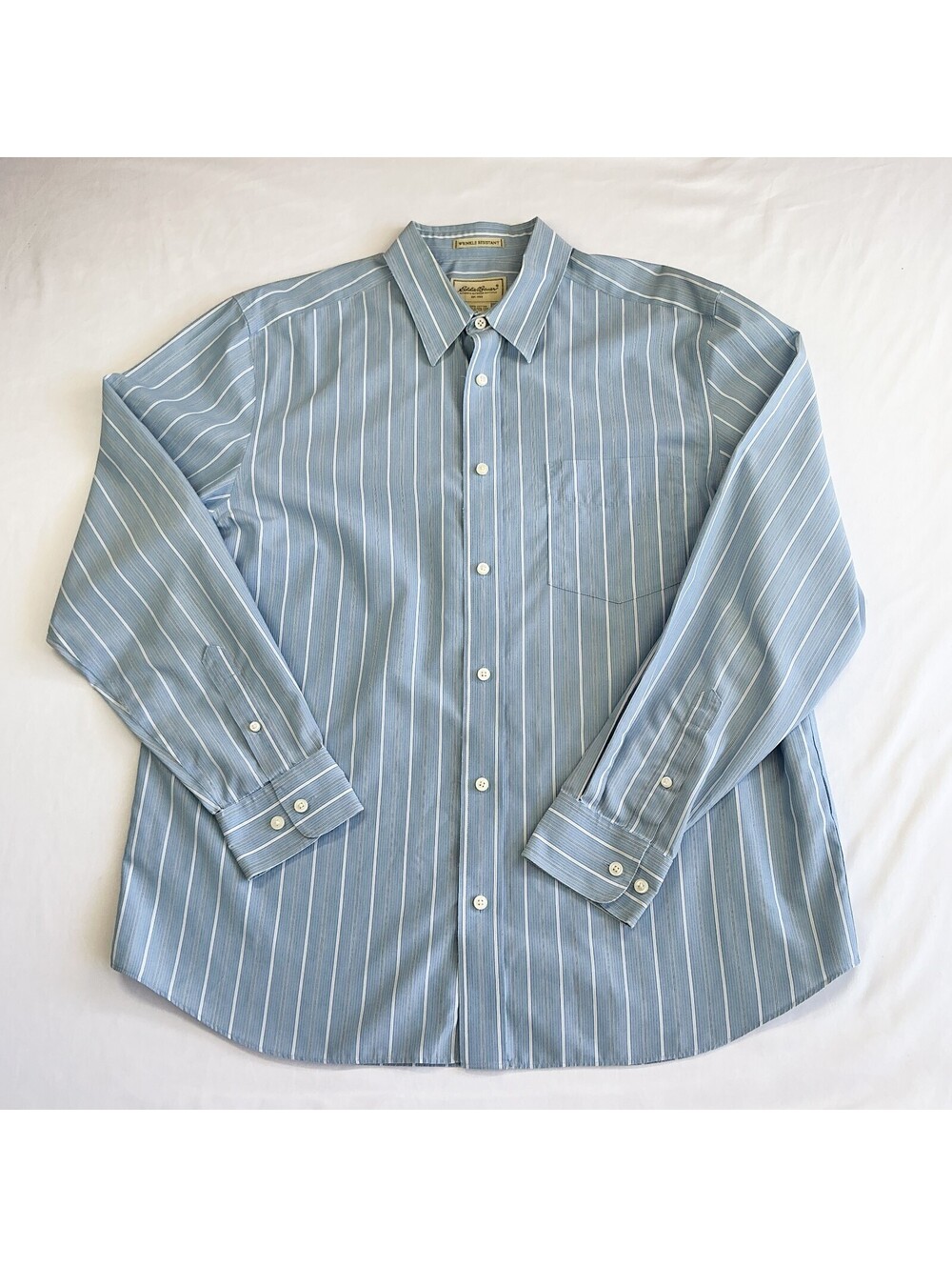 Eddie Bauer Authentic Outdoor Outfitter Wrinkle Resistant Blue Striped Shirt Lrg